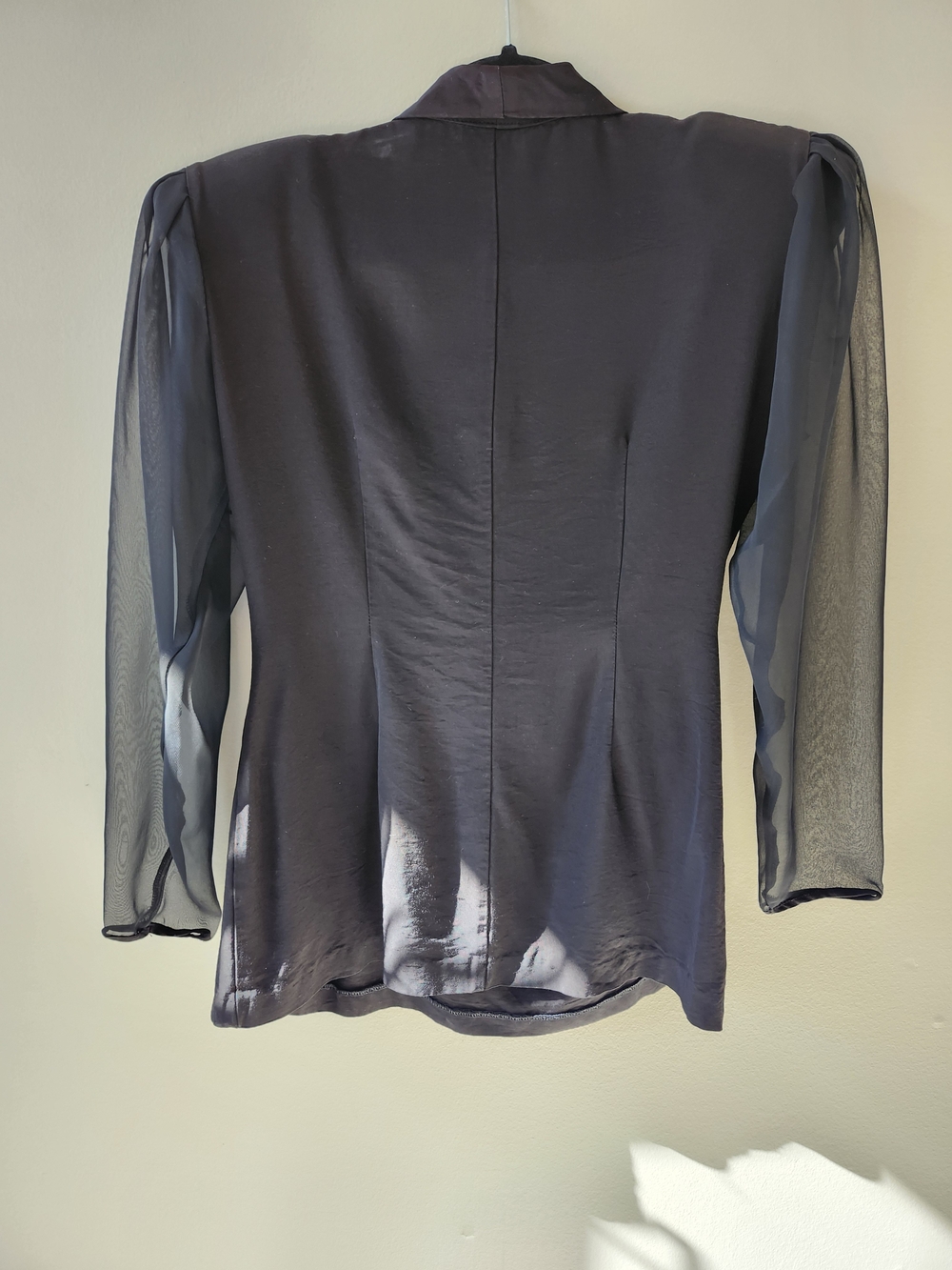 Joseph Ribkoff Black Satin & Sheer Sleeve Wrap Blazer - Picture 9 of 10